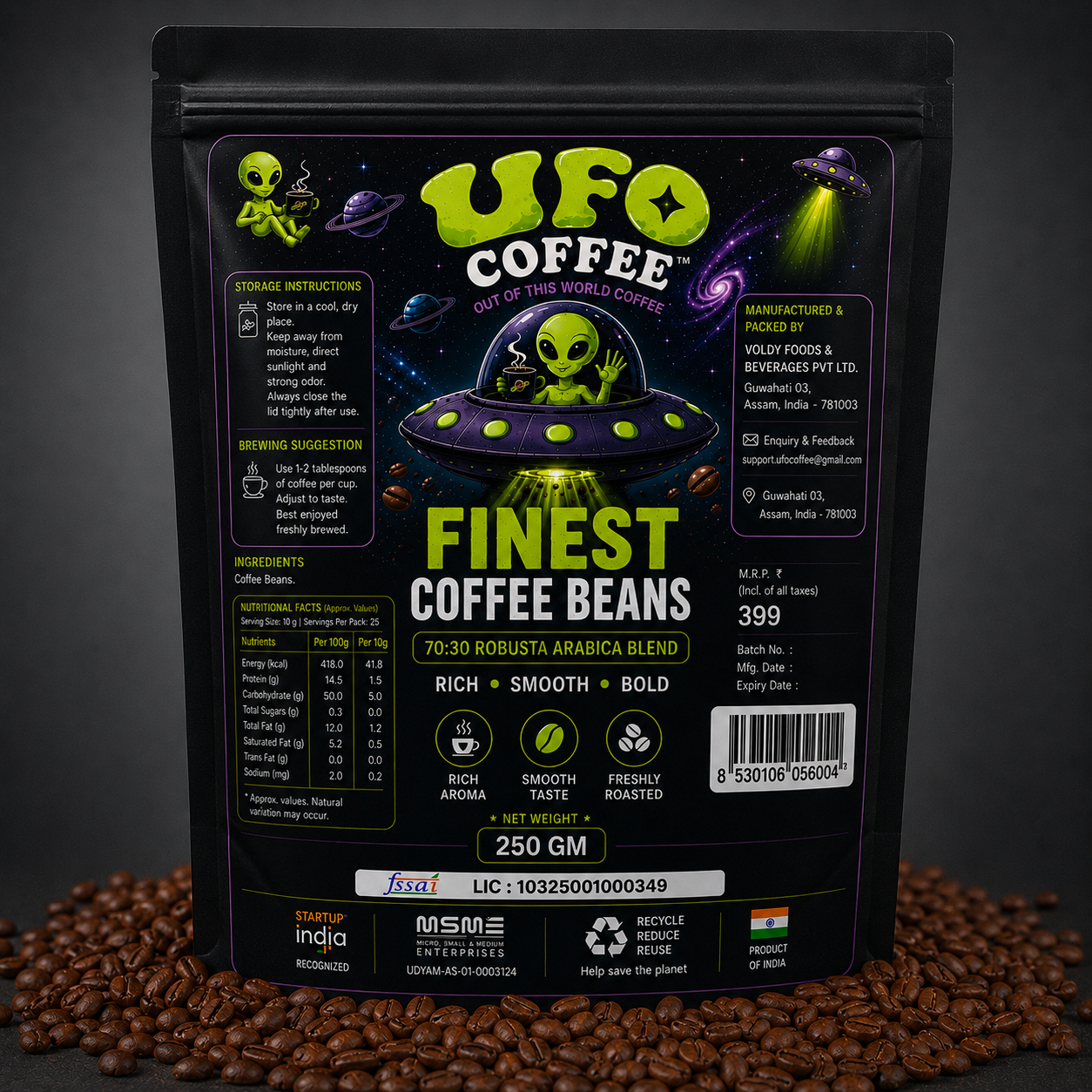 Finest Coffee Beans 250g | 70:30 Robusta Arabica Blend | ⭐⭐⭐⭐⭐(97)