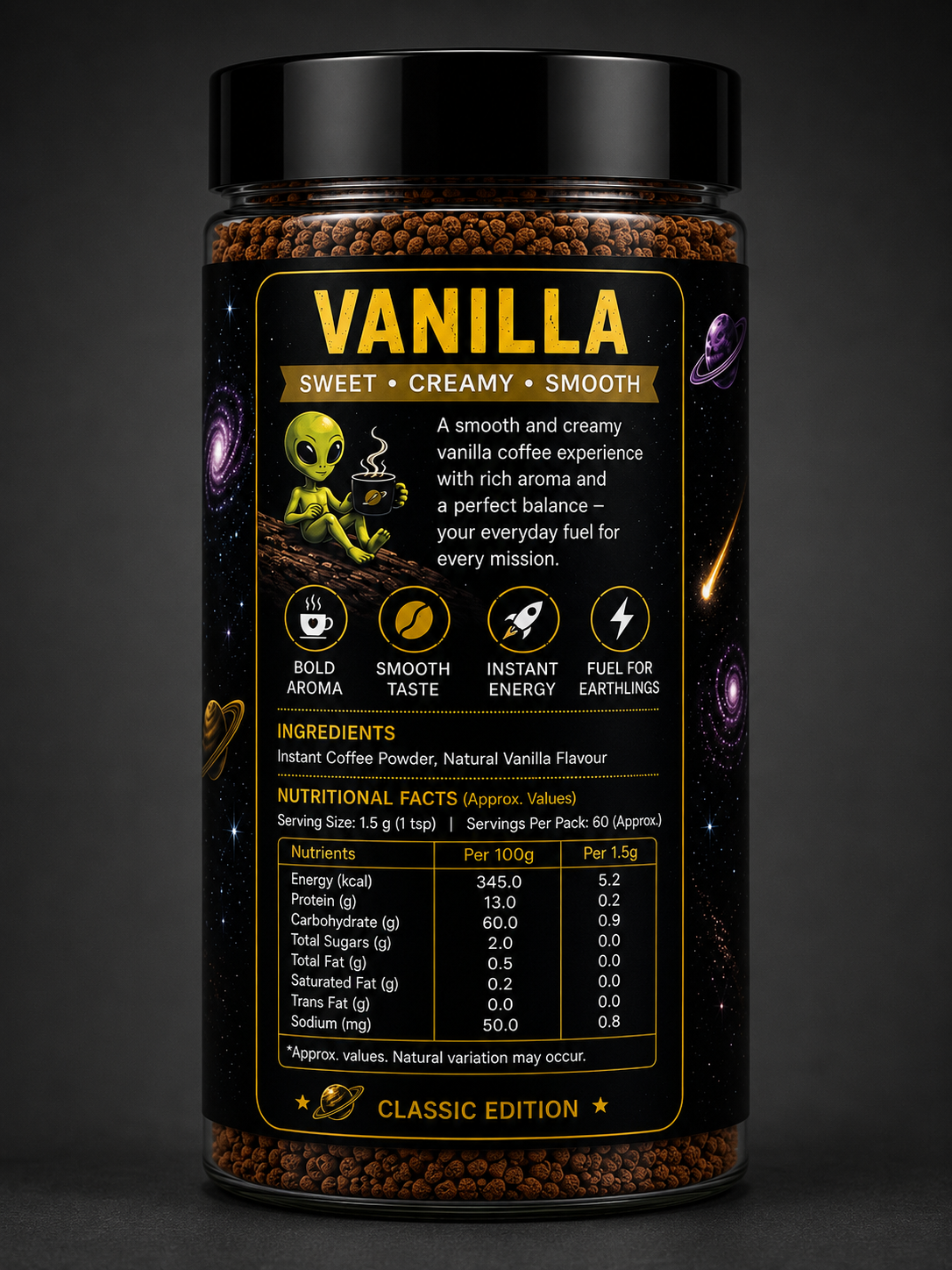 Vanilla Premium Instant Coffee | Sweet, Creamy & Smooth | 90g ⭐⭐⭐⭐⭐(326)